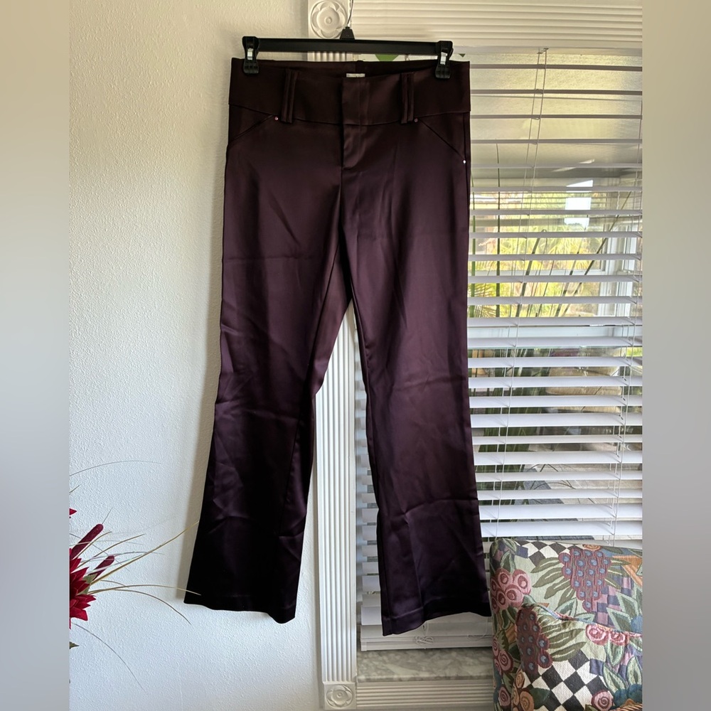 Women Satin-Look Maroon Dress Pants - Picture 3 of 5